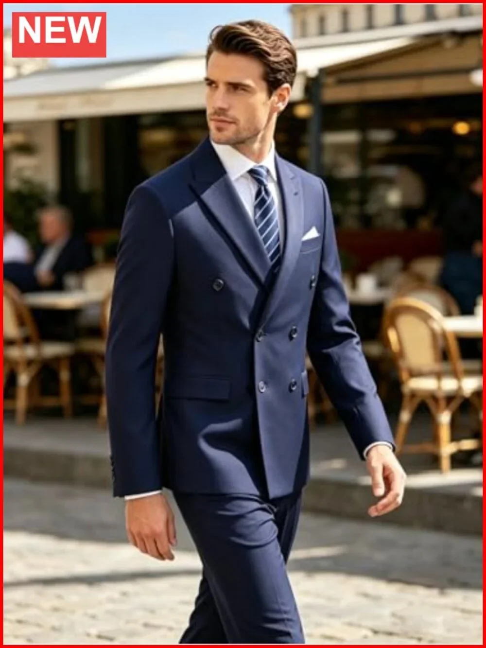 Men's Slim Fit 2 Piece Double Breasted Suit Set for Wedding Prom